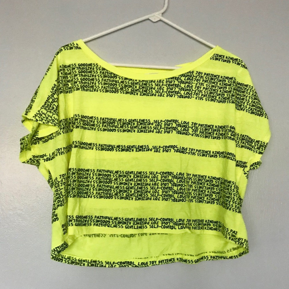 FOREVER 21 neon yellow cropped fruits shirt